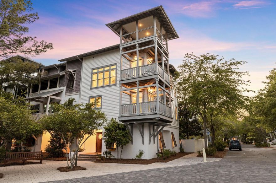 Welcome to 5 Johnstown Lane, an exquisite four-story home situated in the heart of Rosemary Beach that is the LOWEST PRICE HOME PER SQUARE FOOT on the market in Rosemary Beach! And to top it off, the highly-motivated seller is offering a $50,000 CONCESSION towards upgrades and improvements! Overlooking the St. Augustine Green in Rosemary Beach, this fully-furnished, four-story home is a must-see! Enjoy the panoramic views of the lush greenery and Rosemary Beach from every level, featuring balconies on the second, third, and fourth floors. One of our favorite features of this home is the wrap-around rooftop balcony. This is one of only 13 homes in Rosemary Beach with a tower designation, so the view over the hundreds of other homes is incredible! The allure continues with APPROVAL from the town architect for a PRIVATE POOL or CARRIAGE HOUSE to enhance the outdoor experience if desired.

With its reverse floor plan and wrap-around balconies, the only tough choice you'll make once you arrive is which views to enjoy and where.  This beautiful residence is light and bright, decorated in neutral colors and illuminated by natural light flooding in through the many windows. The rustic modern fixtures throughout complement the gorgeous dark wood floors beautifully. 

This lovely 4-story home is equipped with a private elevator and accommodates up to 15 people with 5 bedrooms, 4.5 baths, plus an additional bunk room; great for multiple families with over 3,500 sq ft of space. There are two guest suites and a wet bar on the first floor, each room complete with a king bed, private bath with custom tile shower only, and a large closet. 

Another guest suite, as well as the master suite, can be found on the 2nd floor, each with a king bed, private bath, and walk-in closet. The master suite features a private balcony, a small wet bar, double vanities, a large soaking tub with treetop views, and a custom tile shower. 

Continuing upward, the kitchen, living, dining and powder room are located on the 3rd floor with an open concept and an abundance of light. The kitchen is full of upgrades, including granite counter tops, a wine cooler, stainless steel decor, Kitchen Aid appliances, and a custom backsplash. There is another wrap-around balcony overlooking St. Augustine Green off the living room furnished with patio furniture, where the grill is located conveniently close to the kitchen. 

The fourth floor completes this residence with additional living space, a bunk room with three twin beds, and wrap-around roof top balcony, where you can relax and enjoy sunset views and concerts in the St. Augustine Park.

This home not only captures stunning views of the St. Augustine Green from every level, but is also in a great location. There is a water park with a splash pad for the kids and adults to cool off just beyond the front door. Not to mention the dining and shopping of Rosemary Beach's town square is a short 3 minute walk or quick bike ride away. Enjoy the exclusive amenities of Rosemary Beach, including four community pools, an owner's-only club just steps away from 5 Johnstown Lane, tennis courts, expansive green spaces, a gym, fitness trails, and much more. 

Come discover a world of luxury, comfort, and relaxation in this Rosemary Beach retreat!