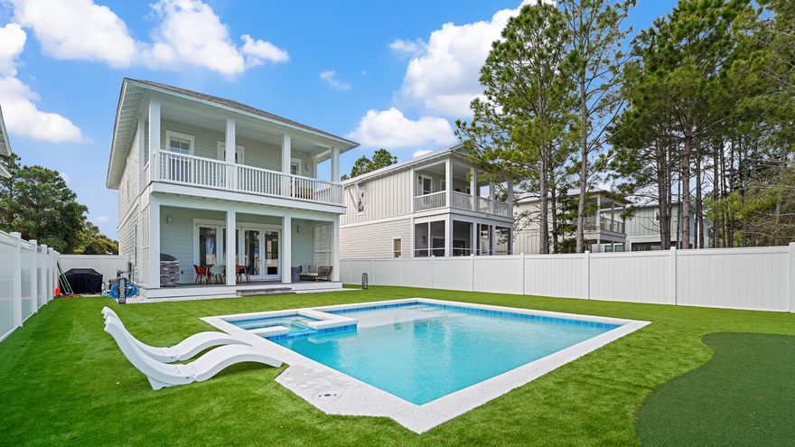 Tucked away on a private street in the heart of Seagrove Beach, 65 Sand Dollar Court presents a rare opportunity to own a fully furnished, never-rented coastal retreat just moments from the beach access.
This owner-occupied residence exudes quality and sophistication, featuring rich hardwood flooring throughout, thoughtfully designed ensuite bathrooms, and timeless plantation shutters that elevate both style and privacy. Every detail reflects pride of ownership and a level of care seldom found in today's market.
Step outside to a truly exceptional backyard oasis--fully fenced for privacy and designed for both relaxation and entertainment. Enjoy a brand-new heated in-ground pool, low-maintenance turf, and a custom putting green, creating a resort-style experience that appeals to all.