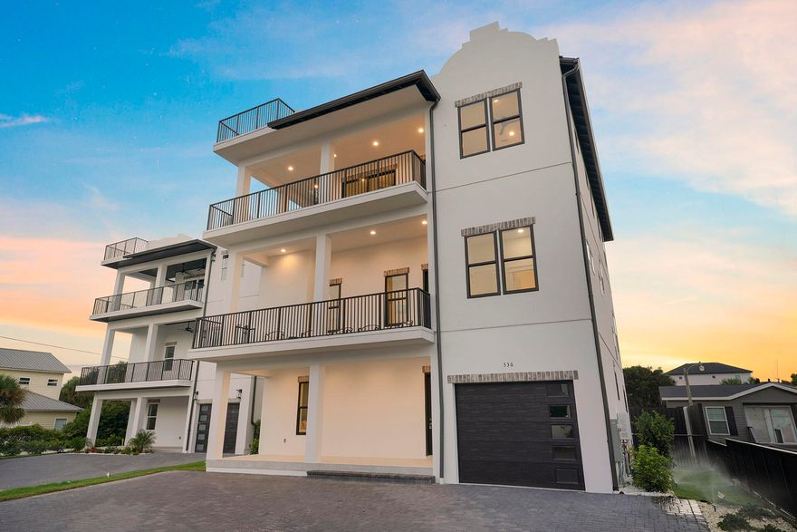Discover a stunning newly-built retreat just minutes from the Gulf's white sands. Spanning over 5,100 sq ft across three levels, this 9-bed, 9.5-bath home features multiple living areas, a private elevator, garage, and a resort-style pool. Enjoy a chef's kitchen, wet bar, spacious outdoor zones, and a rooftop deck with panoramic views. Designed for entertaining and comfort, it's ideal as a luxury getaway or investment with its strong rental potential (projections over 390k!).