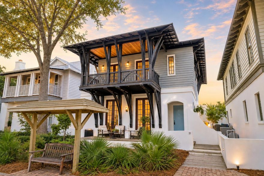 Positioned on West Kingston Park in Rosemary Beach, 21 Hamilton Lane showcases elegant finishes, exceptional outdoor living and a cherished location near the owner's pool. This rejuvenating 30A residence captures the essence of its prestigious community and delivers precious value as the best-priced 4 bedroom home in the community. Where mornings start with a walk to coffee and afternoons are influenced by the coastal breeze, this property is the one you've been searching for. 21 Hamilton Lane is offered turnkey with strong rental potential and many recent upgrades. Whether you are reading a book on the scenic front porch on West Kingston Park, grilling out on the side patio or enjoying s'mores by the outdoor fireplace, this home has so many perfect gathering spaces for family and friends to make unforgettable memories at the beach.