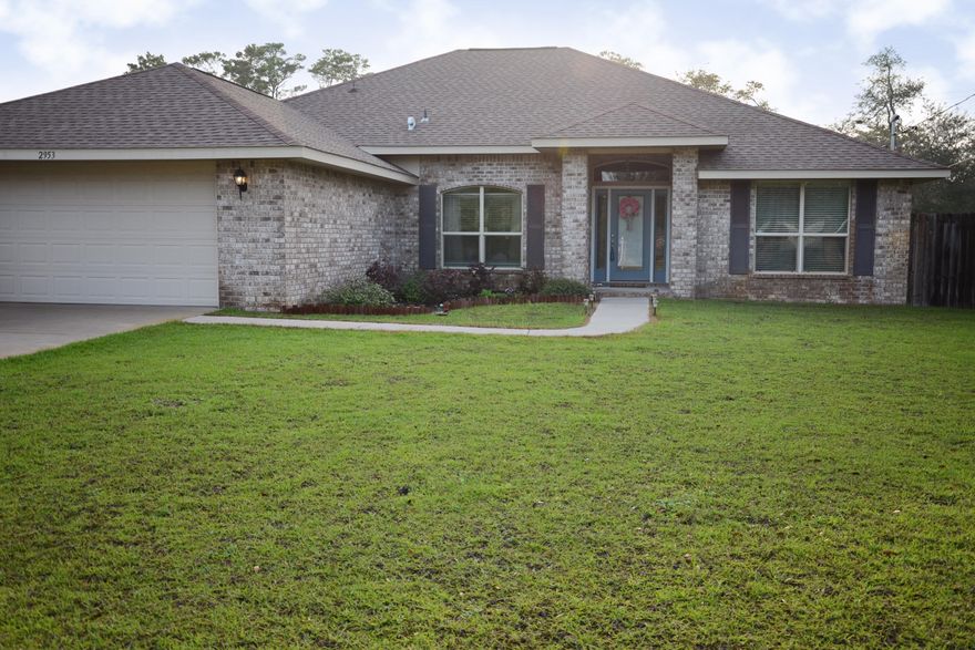 Well located spacious 4 bedroom, 3 full bath brick home in a quiet and convenient neighborhood. This home features an open split bedroom floor plan, large Great Room, Office/Flex area, & Large Master Suite - Master bath with his & her walk in Closets & his & her vanities. The Kitchen boast lots of cabinets, stainless steel appliances and granite countertops. Includes a large utility room. The Great Room has a door that leads to a covered Lanai/patio overlooking the large back yard. Other features include an irrigation System, a privacy fence and 2 car garage.
Close to schools, shopping, beaches, bases and bay. MUST SEE! Call today.