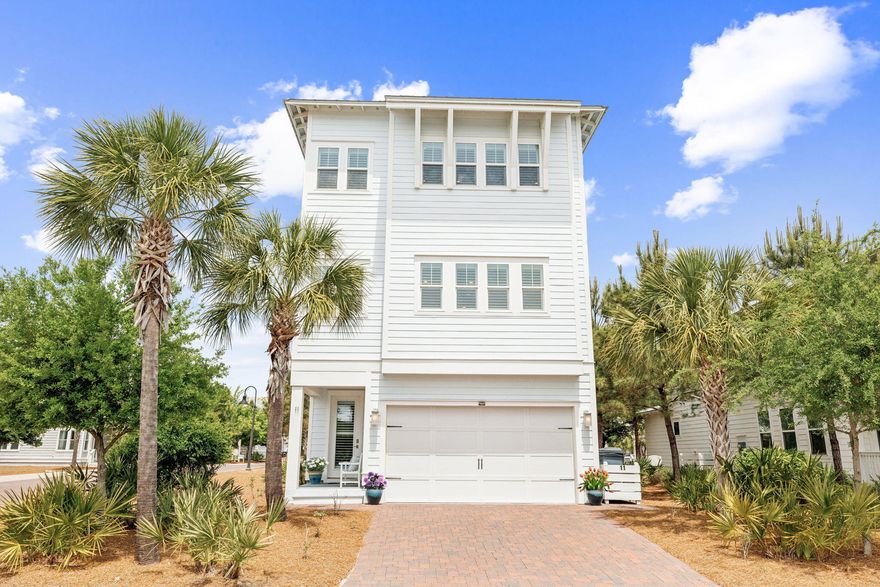 Welcome to Prominence South, perfectly positioned south of Scenic 30A and just steps from the resort-style Coastal Pool. This beautifully maintained Bora Bora floor plan offers three levels of thoughtfully designed living, combining comfort, flexibility, and an unbeatable location. Situated directly across from the pool and within walking distance to The Big Chill, you'll enjoy easy access to dining, shopping, and entertainment right outside your door.
This home features a highly desirable layout with two spacious primary suites, ideal for hosting guests, multi-generational living, or maximizing rental potential. An elevator provides convenient access to all three levels, making everyday living and guest stays effortless. From the moment you arrive, the brick paver driveway and walkway create a welcoming first impression. The exterior is built for both style and durability with HardiPlank siding, a metal roof, and impact resistant windows. Covered balconies on every level offer inviting outdoor spaces to relax, complete with ceiling fans and recessed lighting. A valuable bonus is the added back porch storage, providing extra space that is both practical and hard to find.
Inside, the home has been meticulously cared for and features hardwood flooring throughout the main living areas, bedrooms, and upstairs hallway, with tile in wet areas. Smooth finish ceilings, 8 foot interior doors, and brushed nickel hardware give the home a clean, coastal feel.
The second level serves as the heart of the home with an open concept great room, dining area, and a well appointed kitchen. Highlights include maple cabinetry with soft close doors, under cabinet lighting, a gas cooktop with vent hood, built in convection oven and microwave, stainless dishwasher with hidden controls, and a pantry with wood shelving. A powder room and spacious laundry room complete this level.
The ground floor offers a private suite that can serve as a primary bedroom or guest retreat. The third level features two additional bedrooms along with another primary suite, complete with a beautifully designed bath and walk-in closet.
Whether you are searching for a full-time residence, a second home, or a strong investment property, this home checks every box with its prime location, flexible layout, and proven rental appeal. Enjoy the best of 30A living with resort-style amenities and everything you love just a short stroll away.