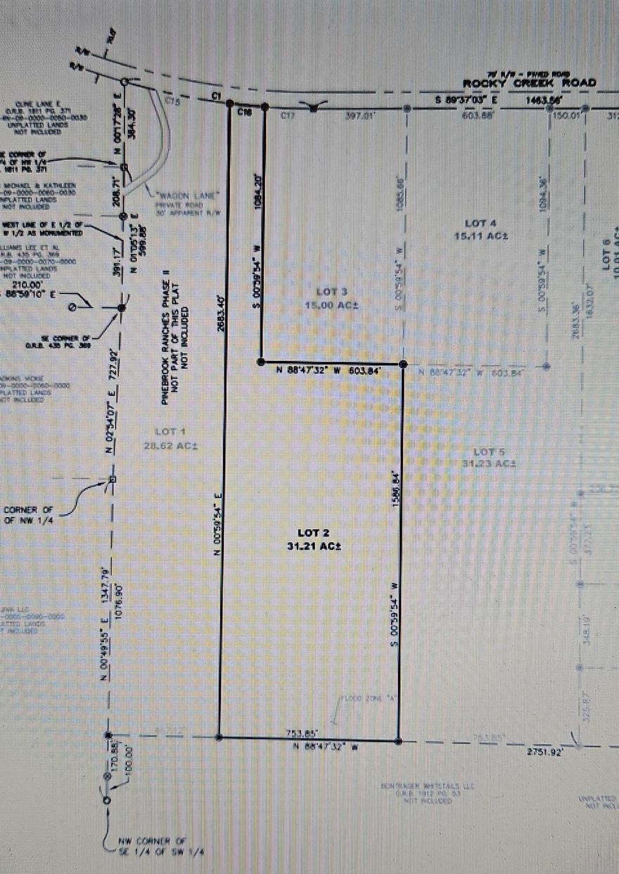 Welcome to your own slice of paradise!  Great private homesite on just over 31 acres  on a paved road and only a mile and a half from Interstate 10 via Hwy 71 in beautiful Marianna Florida.  Bring your building plans for that dream home or country getaway on a level tract of pine plantation.  Survey is available and electric access is available off of Rocky Creek Rd.  All of this with owner financing terms available.  Take a drive with your favorite real estate agent and have a look at this Jackson county gem!