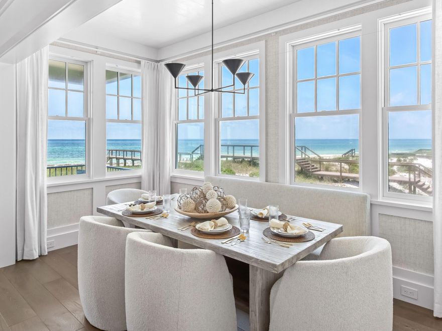 Now complete and move-in ready, 40 Lupin Beach Drive is an architecturally refined Gulf-front home set within one of Inlet Beach's most exclusive beachfront communities. Encompassing 3,038 square feet across four thoughtfully designed levels, this four-bedroom, four-and-a-half-bath residence blends timeless design, curated finishes, and unobstructed views of the Gulf of Mexico.

The home's exterior palette—soft whites, champagnes, and muted grays—sets a serene coastal tone, while the interiors feature wide-plank wood flooring, natural quartzite countertops, and classic shaker cabinetry.