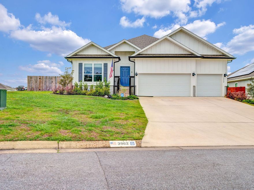 Open House Saturday May 9th from 11:00 - 2:00.  Located on a large corner lot in Preserve at Deer Run, this 4BR/3BA home offers 2,300+ sq ft and a 3-car garage. The popular Destin floor plan features a bright, open layout with seamless flow between kitchen and living areas, plus formal and casual dining options. The kitchen shines with granite countertops, stainless appliances, large pantry, expansive island, and breakfast nook. Just 3 years old with ~7 years of builder warranty remaining--enjoy lower insurance and no concerns over major systems. Plenty of room for a pool, RV/boat parking, or garden. Conveniently located with quick access to everything: 9 minutes to Navy Federal Credit Union Campus - 26 min. to Downtown Pensacola - 38 min. to NAS Pensacola & 38 Min to Pensacola Beach.