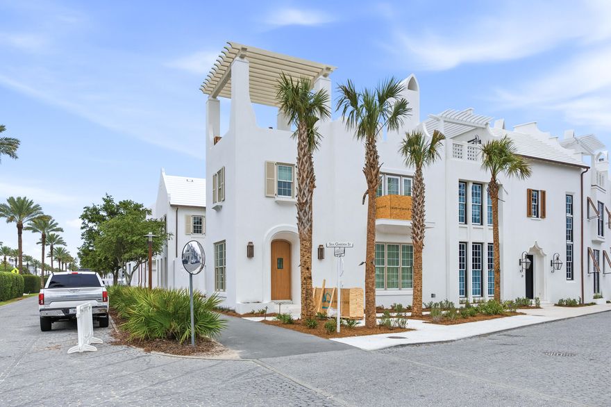 13 Sea Garden Street is a brand-new construction south of 30A home in Alys Beach. Designed by Chancey Architecture, this custom home offers 4 bedrooms, a large bonus room, 5.5 bathrooms, a two-car garage with storage and an elevator up to the 3rd floor rooftop terrace. The private courtyard is designed for entertaining and everyday living with its two sets of bi-folding doors that open out to the plunge pool, covered outdoor living space, sunning area, and summer kitchen. The 3rd floor rooftop terrace looks west to enjoy sunset views over the rooftops of Alys Beach the iconic medjool palms that Alys is known for. 

From the marble mosaic flooring to the Christiana white oak cabinetry and venetian plastered ceilings with lime washed beams, upgraded finishes and fixtures are found throughout. Furnishings and art by Chancey Interior Design convey with the home and add the right touch of coastal elegance.