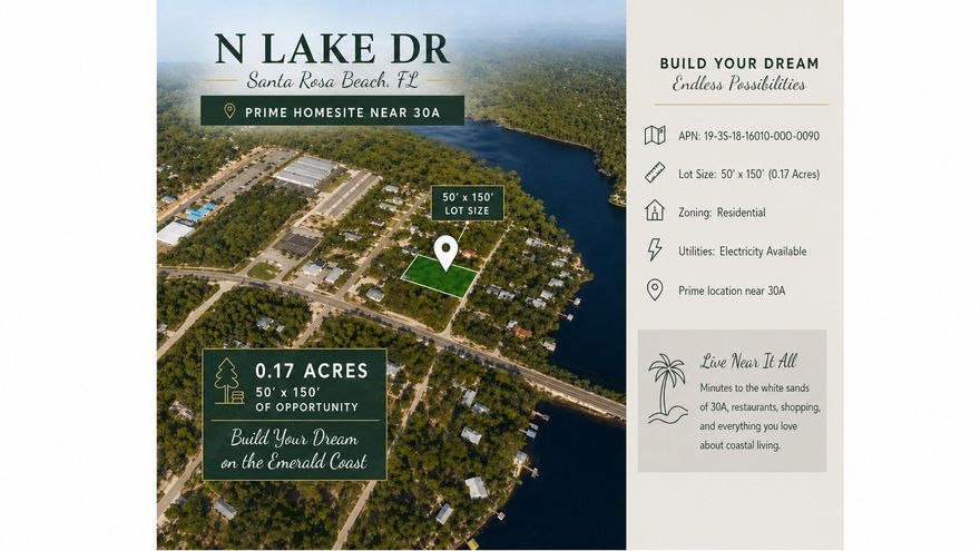Tucked away on a peaceful street that runs from Scenic Highway 30A to the State Park and near Eastern Lake, this homesite offers an ideal setting to build your dream primary residence or a high-demand rental. Enjoy easy access to nearby shops, dining, parks, and the Gulf of Mexico--all just a short stroll away. Scenic bike and walking paths connect you to Seaside, Rosemary Beach, The Hub, and beyond.