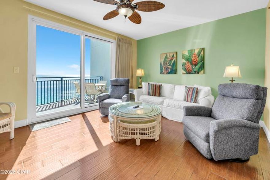 Experience elevated beach living in this one-of-a-kind penthouse at Sterling Breeze, where sun-filled days of swimming, biking, and relaxing meet the ease of condo ownership. Boasting panoramic Gulf and pool views from the balcony, living room, dining room, and kitchen, this residence offers the perfect setting for alfresco entertaining. The open, efficient floor plan features 9' ceilings, hard surface flooring, a master suite with hall bunks, a large kitchen, family room, and elegant wood cabinetry. Fully furnished and rental-ready, the balcony includes a grill to enjoy sunsets over the Gulf. Sterling Breeze blends coastal elegance with boutique beachfront luxury, providing spectacular views and comfort.