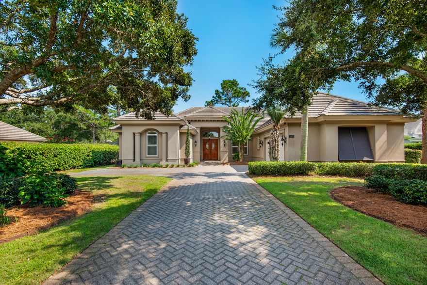 Original owners. Custom home by Boswell Builders-many upgrades. Lrg open chef's kitchen with 6 burner Dacor gas cooktop, all appliances built in-stainless steel or cabinet front, veg sink in island, wine cooler. Sep wine bar with ice maker. High ceilings thruout 10-12', crown molding in all rooms, 8' solid doors. 3 sets of french doors leading to pool/spa. Plantation shutters. Lots of extra storage. Primary has his & her walk in closets, his & her vanities with skylight above each, walk in shower with steam. Guest bath is jack and jill with luxury Kohler walk in tub spa/shower. Pool and spa-new pool pump, new heater. new sand filter. Outdoor grill with sink. 2 car garage with built in cabinets. floored attic storage. 4 seater E-Z golf cart conveys. New home  insurance policy May 2026 $5995