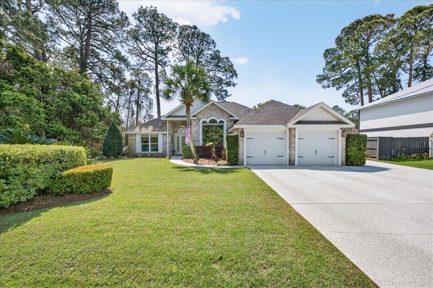 Welcome to this beautifully updated, completely renovated coastal home! Situated in the neighborhood of Bay Bridge Landing and steps away from the community pool and dock, this home is move-in ready (see the full list of updates in MLS docs). The property includes a whole-home gas generator, hurricane windows throughout, and the roof, HVAC, and tankless water heater were all updated and replaced in 2019. The property boasts meticulous curb appeal with Zoysia sod, mature landscaping, a well for irrigation, and a Ninja coated driveway. Inside, you'll find a bright and airy living space with high ceilings and engineered hardwood flooring throughout. The dining room is a standout feature, highlighted by a stunning floor-to-ceiling picture window and custom drapery. The kitchen is stylish and f unctional, featuring stainless steel KitchenAid appliances, quartz countertops, a large island, a gas range, and coastal-inspired two-tone cabinetry. Just off the main living area is a spacious screened-in porch (28'10" x 10'4")  with vaulted wood ceilings, solar screens, designer lighting, and Ninja coated flooring - creating the perfect outdoor living space! The split primary suite offers high ceilings and additional storage with hallway closets leading to the bedroom. The en-suite bathroom includes a large double vanity, an oversized tiled walk-in shower, a private water closet, and a walk-in closet with custom built-ins. Two additional bedrooms are tucked away on the opposite side of the home and share a full, updated bathroom with a tub/shower combo. The home also features a 2 car garage with hurricane grade doors and an extended driveway for extra parking on the side of the house. Located directly across from Seascape Golf Course, this home is centrally located in Miramar Beach and offers a rare combination of quality updates, thoughtful design, and effortless livability, making it truly ready for its next owner to enjoy from day one!
