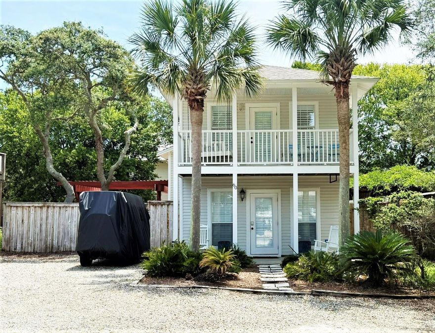 Sale is contingent upon Seller entering into a formal purchase contract for a replacement home.  This is a wonderful beach cottage in Blue Mountain Beach! This 2 bedroom/2 bath home is a perfect rental investment property. 
Upgrades include wood floors throughout, plantation shutters, painted wood ceilings, updated kitchen and bathrooms. 
Backyard is a private retreat with wood trellis and beautiful oak trees. Perfect for entertaining and cooking out. Bonus-large storage shed in backyard also. 
Walk to the beach, shops and restaurants nearby. New roof in Nov 2023.
New hot water heater 2019. Gross rental in 2022: $37K, 2023: $27K. 
Make an appointment to see!