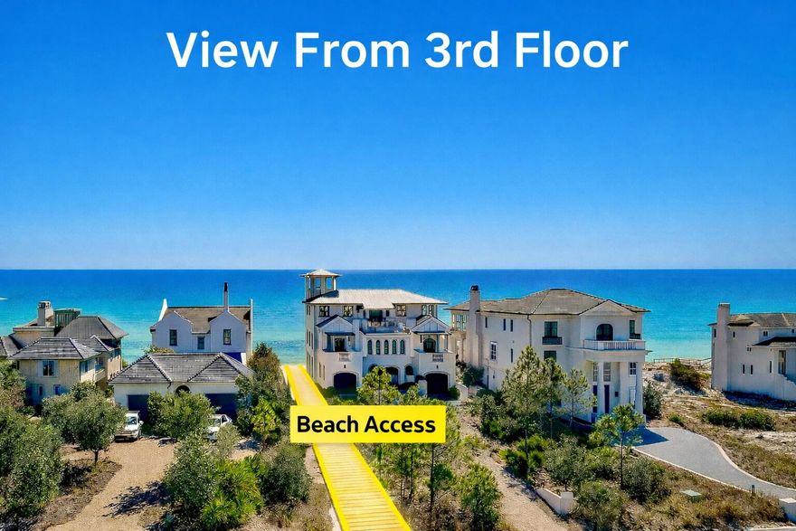 Welcome to an exceptional coastal retreat in the gated, non-rental community of Stallworth Preserve — 68 Stallworth Blvd. This masterfully designed 3-story home, built in 2021, embodies refined beach living with sweeping views of the white sand beach and emerald green waters of the Gulf. As if Gulf views weren't enough, this gem is located on a coastal dune lake as well. Step inside to discover ~3,908 sq ft of living space highlighted by 5 spacious bedrooms and 7 baths (five full, two half). On the ground level you'll find a welcoming entry, laundry area, a two-car attached garage, and an amazing outdoor living area complete with a summer kitchen and a private pool — all overlooking the serene coastal dune lake. Upstairs, four bedrooms each come with their own ensuite bath, offering privacy and comfort for residents or guests. The top floor is dedicated to living at its finest: a luminous living room, dining area, and gourmet kitchen all arranged to maximize the stunning Gulf and lake views. Also on this level is an expansive master suite, making this the ultimate retreat space. This home combines beach house charm with modern amenities: double-pane windows, storm-ready doors, ceiling fans, a tankless water heater, and efficient electric systems. Outside, the property sits on an ~8,712 sq ft lot in a private, secluded enclave with direct beach access located just across the driveway. A rare find in this prized 30A neighborhood. Whether you're seeking a luxury retreat, a coastal vacation base, or a high-end investment property, 68 Stallworth Blvd presents a rare opportunity combining privacy, panoramic water views, and turnkey elegance, in a location that offers both serenity and access to the Gulf.