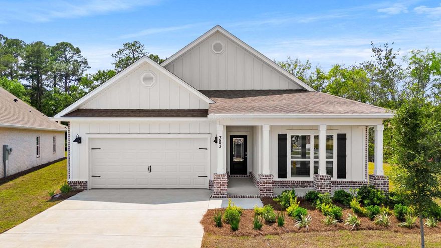 Welcome to 383 Holley Grove Lane, a new home at Holley Grove at Peach Creek in Santa Rosa Beach Florida. This home is ready for move in. The Delray floor plan features four bedrooms and two full bathrooms. Entering this home, you will notice the bright entry with the glass prairie door and a hall leading to the grand open living area. Two bedrooms are located off the entry hall with a full bath in between. The laundry room is located across the hall and offers plenty of space for a full-size washer and dryer. There is a fourth bedroom that could serve as an office space or den next to the laundry room. Each bedroom has plenty of natural light afforded by windows and spacious closets.