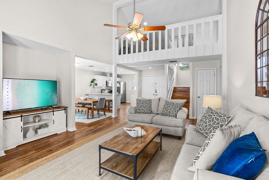 This stunning fully furnished home is located in Sandestin's Linkside Village among lush Florida landscaping. This unique floorplan has  one master suite upstairs and one downstairs. An additional guest bedroom, full bathroom, and loft complete with daybed provide spacious and comfortable accommodations. for you and your guests. Enjoy the privacy of the FULLY fenced yard, the upstairs master suite's balcony  or the patio off the living area. This home just just around the corner from the new community pool and would be a wonderful primary address, 2nd home or vacation rental