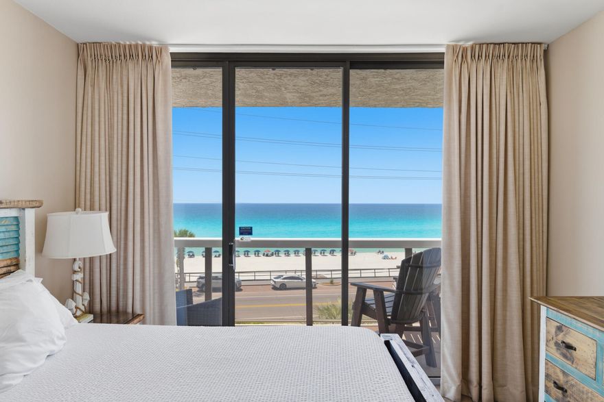 Surfside Beachside Resort living at its best. This studio ne bedroom and one bath gulf front has been totally renovated and turnkey, ready for immediate occupancy or short-term rental.
Enjoy Gulf views from the primary bedroom and relax on the oversized patio 
Resort-style amenities include pool, 2 hot tubs, large sun deck, tennis, basketball, shuffleboard, fitness center, outdoor cooking area, bar, covered parking, and conference room. On-site spa/salon and restaurant. Directly across from the Gulf with convenient covered skywalk for easy beach access. Prime location near shopping, grocery stores, outlet malls, dining, and entertainment