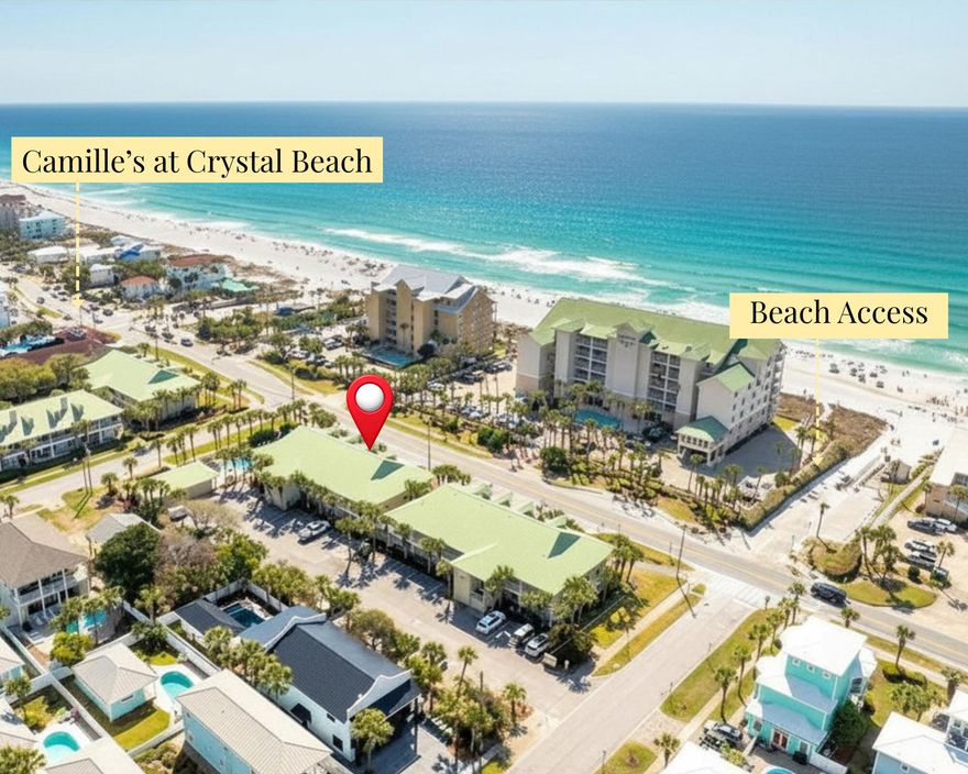 GULF VIEWS! Freshly painted and beautifully updated in 2026! This ground-floor 1BR/1BA Destin beach condo is  fully furnished, move-in ready and offers easy access with no stairs and is located on Scenic Hwy 98. Built-in bunks provide additional sleeping space, and a stackable washer and dryer make beach living effortless.
This turnkey, income-producing property is a prime investor opportunity with strong rental potential. Short-term rental allowed and Airbnb/VRBO friendly, making it ideal for both personal use and vacation rental income.
Enjoy deeded beach access along with public beach access just a 1-minute walk away. Located in a highly desirable area, this condo offers resort-style amenities and is walkable to restaurants, shopping, and entertainment. Rare opportunity and one of the best values in Destin, perfect as a second home or prime investment property on the Emerald Coast.