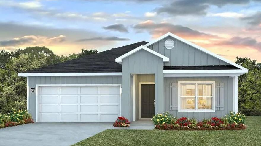Welcome to Rivers Cove featuring a beautiful community pool and playground. The Cali model, one of our most sought-after designs, offers a fantastic open layout for relaxed living. Offers 4 bedrooms, 2 bathrooms, a covered back patio, 2-car garage, and the 'Smart Home Connect' System with various convenient Smart Home devices. The well-appointed kitchen includes stainless steel appliances, a smooth-top range, built-in microwave, quiet dishwasher, corner pantry, island bar, eye-catching wood-look flooring, and plush carpet in the bedrooms. Bedroom 1 and the adjoining beautiful bath boast a large walk-in closet, double vanity sinks and more. Fabric Hurricane window and door protection is also included. ALL LISTING pictures, colors, features, and size may vary. Square footages are approximate.