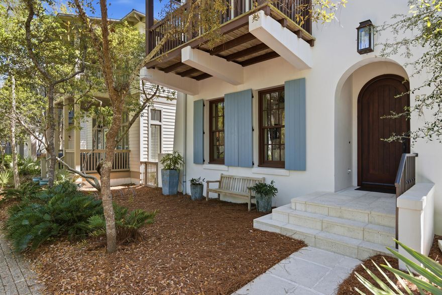 Designed by award-winning architect Tim McNamara, 87 Bridgetown Avenue is a thoughtfully executed courtyard-style residence ideally located just a short walk from Rosemary Beach's Town Center, St. Augustine Green, and Owner's Pool.

The main house spans just over 4,000 square feet across three stories, with elevator access to each level and distinctive design elements like Brazilian walnut hardwood floors and pecky cypress millwork. On the first level, an open-concept living, dining, and kitchen floor plan flows seamlessly to a private courtyard with a soaking pool and a Viking appliance-equipped summer kitchen. The second floor featured two bedrooms with en suite baths, a double bunks, a custom-built office, and two porches. And on the third floor? A 1,200 square foot primary suite comple with fireplace, coffee bar, porch, and watchtower.

The property also offers a detached carriage house with a generously-sized two-car carriage that accommodates four parking spaces (two in the garage and two parallel spots behind the garage). Above the garage, the two-story carriage house offers bunks, full-bath, and kitchen on the main floor, and a bedroom loft and half bath upstairs. 

In short, 87 Bridgetown is a distinctive Rosemary Beach residence where architecture, layout, and location are considered in equal measure.