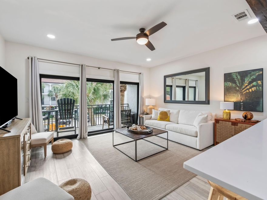 Located south of 30A in Seagrove Beach, this beautifully updated second-floor condo in the highly coveted Palms at Seagrove community is offered fully furnished and turn-key. Just steps from the private beach access, the unit features high-impact sliding doors, an in-unit washer and dryer, and a tastefully renovated kitchen and bathrooms. The spacious primary suite includes a king bed and a private ensuite with a walk-in shower. Additional guests will enjoy the custom twin built-in bunk beds, along with a second full bath featuring a tub/shower combo. Perched atop a 25-ft bluff, the Palms at Seagrove is a low-density, Gulf-front community offering a community pool, a private boardwalk to the beach, and close proximity to the shopping and dining of Seaside, Seagrove, and other nearby 30A hotspots. The community has also recently completed a full exterior renovation, including a new roof, fresh stucco and paint, updated aluminum railings, and new sliding storm doors.