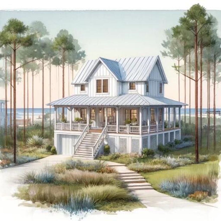 Lot #16 is being Offered for sale separate or is available to be be purchased with adjacent Barn warehouse structure MLS listing #1001590 to the south ( lots 13,14,15)Situated in a peaceful setting.
Encompassing 0.14 acres, this Homesite offers a canvas for crafting your dream retreat. Fantastic opportunity whether you are inspired to build a quaint seaside cottage or a modern architectural masterpiece. Home Renderings shown are for inspiration purposes only.
(Floor plan is property of architect. Proportions will need to be adjusted to  25 X 40 feet long. The perspective gives the impression to scale within the wooded conservational zoning and setting.