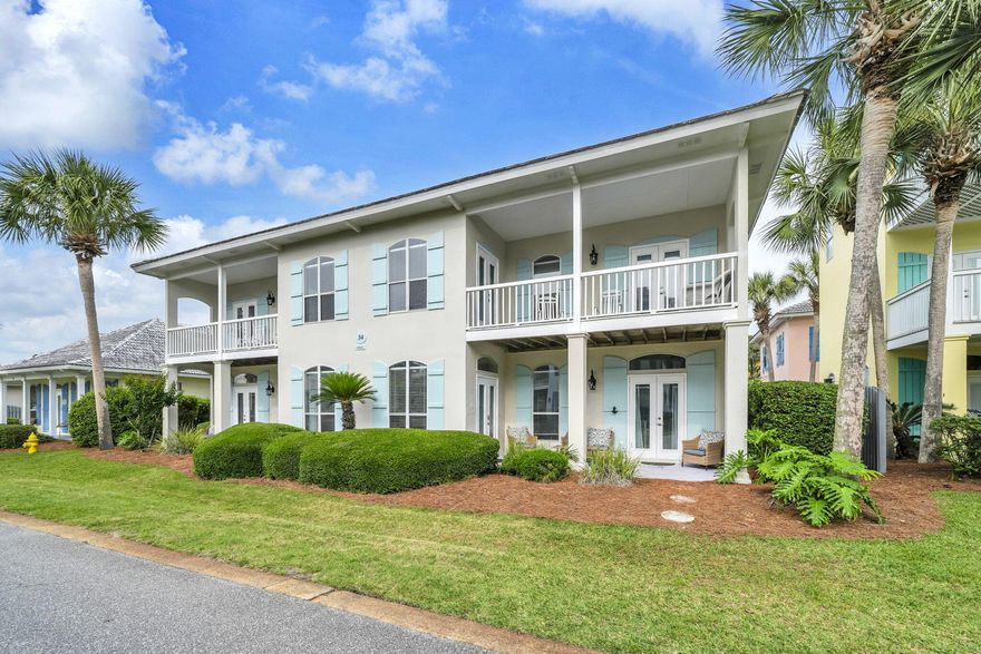 Discover the charm of coastal living at 34 Opal Cove. Located just 1,100 feet from the white sand beaches of the Emerald Coast, this is a beautifully updated, fully furnished home in the gated Emerald Shores community of Miramar Beach. With almost 2,100 sq ft of living space, this two-story property features a recently renovated kitchen, fresh exterior paint, two ensuite bedrooms (one on each floor), a third bedroom with patio access, a bunk room, and two separate living areas--one with its own kitchenette.
The fenced backyard, outdoor grill, and four covered porches create inviting spaces for outdoor living. Community amenities include two pools (one heated), tennis courts, private beach access with a pavilion, restrooms, showers, seasonal tram service, beach chair rentals,