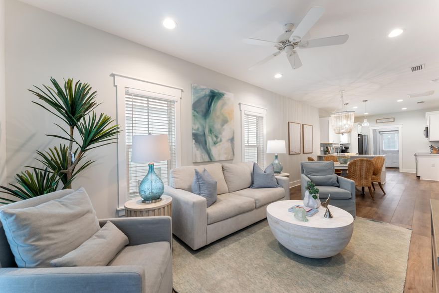 Welcome to Seabreeze Bungalow, a beautifully designed 2-bedroom, 2-bath coastal retreat located on the beach side of Highway 98—just a short stroll from the sugar-white sands of Mexico Beach. This professionally decorated property, with all furnishings and artwork newly updated in 2025, is sold fully furnished and ready to enjoy or continue as a successful vacation rental. Built in 2020, this immaculate home showcases custom finishes and high-quality construction throughout, including luxury vinyl plank flooring, 9-foot ceilings, quartz countertops, spray foam insulation, a Rinnai tankless water heater, and a durable metal roof.