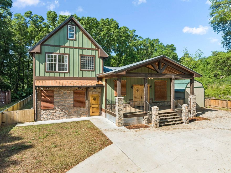 Built in 2022, this beautifully crafted home is TURNKEY ready offers five bedrooms, three full bathrooms, and the freedom of no HOA restrictions. A welcoming covered front porch with stone columns, exposed wood beams, and custom double entry doors creates a striking first impression. Inside, the open-concept layout features a bright and functional kitchen and dining area complete with granite countertops, a large center island, and stainless steel appliances--ideal for both everyday living and entertaining.
The spacious primary suite is conveniently located on the main level and features a stylish barn door leading into the luxurious ensuite bath with dual vanities, a raised soaking tub, a tiled shower, and two walk-in closets. Just beyond, the sunken living room offers a warm yet expansive space for gathering, with thoughtful design details and comfortable flow throughout the home. The third floor highlights a perfect bonus room for families.