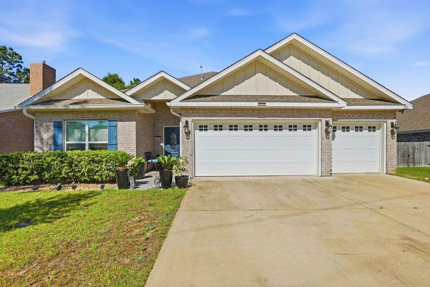 OPEN HOUSES THIS SATURDAY May 16 10 AM -1 PM and SUNDAY May 17 1 PM -3 PM. VA Assumable with a 3.25 Interest Rate! Better than New with a Hot Tub for You! One-owner home purchased in 2022, this lovely all-brick craftsman style house sits on an approximate ¼-acre lot in the Patriot Ridge Subdivision, just south of Crestview, Florida. The DR Horton Destin split, and open plan features a huge living-kitchen-dining area, four roomy bedrooms, three full baths, a 12.5x15 back porch, and a 3-car garage. Luxury features were added like trey Ceilings w/crown molding and granite in the kitchen & baths. The kitchen features stainless steel appliances--except for the refrigerator--along with an island and a walk-in pantry.  The primary bedroom suite is a retreat with a big walk-in closet, double vanity, garden tub & large separate shower. Wood-look flooring throughout & Frieze carpet in the bedrooms. The home is equipped with a Smart Home Connect System that includes a video/camera doorbell, keyless entry & more. For your enjoyment, the owners are leaving a hot tub sitting on a newly added deck and protected by a new gazebo. Additional components that make living easier have also been installed, including privacy fencing the backyard, rain gutters on the front and back of the house, an ultraviolet (UV) HVAC system, a water-softening system and conversion of the water heater, furnace, and range to natural gas fuel. Patriot Ridge offers underground utilities, sidewalks, and a nice community pool in a great Crestview location.