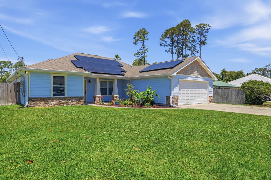 New HVAC, no HOA, and a location just minutes from the Gulf beaches make this home stand out from the moment you arrive. Situated in a quiet, established neighborhood filled with long-term residents, this property offers the kind of privacy, stability, and convenience that's becoming increasingly difficult to find in the Panama City Beach area. Inside, the home features soaring ceilings, abundant natural light, and an open, airy layout designed for both everyday comfort and entertaining. The spacious living areas flow seamlessly into the kitchen and outdoor spaces, creating a home that feels both functional and inviting. The home also includes a solar panel system that will be fully paid off by the seller at closing, allowing the new owner to enjoy the long-term energy savings. New HVAC, no HOA, and a location just minutes from the Gulf beaches make this home stand out from the moment you arrive. Situated in a quiet, established neighborhood filled with long-term residents, this property offers the kind of privacy, stability, and convenience that's becoming increasingly difficult to find in the Panama City Beach area. Inside, the home features soaring ceilings, abundant natural light, and an open, airy layout designed for both everyday comfort and entertaining. The spacious living areas flow seamlessly into the kitchen and outdoor spaces, creating a home that feels both functional and inviting. The home also includes a solar panel system that will be fully paid off by the seller at closing, allowing the new owner to enjoy the long-term energy savings and efficiency benefits without taking on the remaining balance. A transferable warranty adds even more value and peace of mind. In addition, the HVAC system was replaced in September 2025, as well as an incoming new water heater expected to be installed by May 15, 2026, providing reliable comfort for years to come. The outdoor living space is equally impressive. A fully fenced backyard with a dedicated dog run makes it ideal for pets and families, while the screened-in porch and oversized covered deck create the perfect setting for relaxing evenings, weekend cookouts, or entertaining guests year-round. The built-in irrigation system helps keep the landscaping looking its best with minimal effort. Location is another major highlight. The home is within walking distance of Scott Field Park and only a short golf cart ride to Frank Brown Park and Pier Park, giving you quick access to restaurants, shopping, entertainment, and community events. And of course, the white-sand beaches and emerald waters of the Gulf are just minutes away, making beach days easy and convenient. Additional upgrades, including the epoxy-coated garage floor and updated kitchen backsplash, add a clean, polished finish to this well-maintained, move-in-ready home. Combining smart upgrades, energy efficiency, outdoor living, and an unbeatable coastal location, this property offers a lifestyle perfectly suited for both full-time living and weekend escapes.