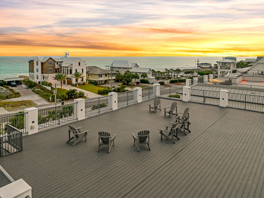 Extensively updated within the past year, list of improvements is available upon request. Perfectly positioned along scenic 30A, this striking coastal contemporary estate captures sweeping Gulf views from all three interior levels, crowned by an expansive fourth-floor rooftop deck designed for unforgettable sunsets.

Thoughtfully designed for both luxury living and high-performing investment potential, the home features an open-concept layout with multiple indoor and outdoor gathering spaces, all enhanced by professionally curated furnishings and high-end finishes by Duce & Co. Elevated to maximize its vantage point, the property showcases exceptional sightlines over the Gulf from nearly every angle. At the heart of the outdoor experience is one of the largest private pools on 30A--a stunning 50,000-gallon resort-style pool by Watermark, complete with an adjoining spa and covered gazebo. The oversized pool deck creates a true private retreat, ideal for entertaining on a grand scale.

This property is not just beautiful--it's a proven income producer, generating approximately $400,000 annually in rental income (actuals, not projections), even with significant owner use. Meticulously maintained, the pride of ownership is evident throughout.  

Notable features include:
Private elevator servicing all three floors.
Multiple master suites, including one Gulf-view master suite with a spa-inspired bathroom featuring floor-to-ceiling stone tile.
Custom built-in bunk rooms for added sleeping capacity.
Multiple indoor and outdoor living areas.
Two garage bays with the option for owner lockout.
Immediate beach access located adjacent to the home.
Three dishwashers, one on the 1st floor and two on the 2nd floor.
One wine cooler on the 1st floor and one on the 3rd floor.

The first floor offers two spacious bedrooms with en-suite baths, plus a half bath which can be directly accessed from the pool area, along with a large secondary living area featuring a game space and wet bar--perfectly positioned for seamless access to the outdoor kitchen adjoining the pool deck.

The second floor serves as the main living hub, highlighted by floor-to-ceiling glass doors framing Gulf views. The expansive living room flows into a designer kitchen and dining area featuring custom cabinetry, quartz countertops, stainless steel appliances, and an oversized island with integrated seating. This level also includes two additional bedrooms with en-suite baths, a powder room, and access to two outdoor living spaces, with one overlooking the pool and Gulf.

The third floor is dedicated to rest and retreat, featuring four bedrooms including multiple master suites, a secondary living area/den, laundry, and additional bunk accommodations. Two outdoor living spaces provide areas to relax, with one overlooking the pool and the Gulf.

The rooftop deck showcases breathtaking, panoramic views of both the Gulf and nearby coastal lake, with a prized western exposure for stunning sunsets.

Located in the heart of Dune Allen Beach, this exceptional property offers convenient access to boutique shopping, acclaimed dining, and all that 30A has to offer--making it the ultimate blend of lifestyle, luxury, and investment opportunity, along with an array of outdoor recreational activities and local entertainment that 30A has to offer.