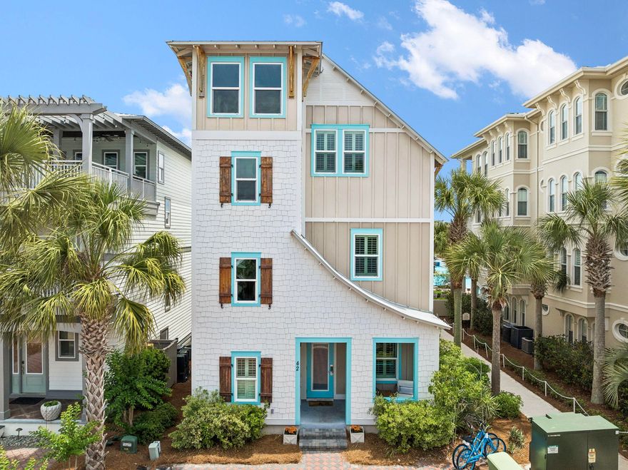 Presenting this terrific six-bedroom home located in Seacrest Beach along Scenic Hwy 30A, perfectly situated between Alys and Rosemary Beach. This property offers nearly 2,900 square feet of thoughtfully designed living space, making it an ideal choice for a primary residence, vacation home, or investment property.
The home features an open floor plan and all the amenities you need:
- First Floor: Two guest bedrooms with ensuite baths, bunk room, a wet bar, and a living area that opens to a covered porch with direct access to the 12,000-square-foot resort pool and poolside café.
- Second Floor: A spacious chef's kitchen with a large island and stainless steel appliances, a guest room with an ensuite bath, a laundry room, and a main living area featuring built-in shelving and a gas fireplace. The second-floor balcony provides excellent views of the resort pool.
- Third Floor: An expansive primary suite with a private sitting room, vaulted wood-planked ceilings, a luxurious bathroom with a walk-in shower and soaking tub, and a private covered balcony. You will also find a unique "secret" bunk room hidden behind a bookcase.
Whether you are looking for a full-time beach lifestyle or an income-producing property, this home is designed to accommodate grand entertaining and comfortable everyday living.
