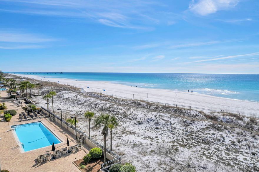 This beautifully renovated condo has an outstanding panoramic view of the Gulf. Enjoy the fabulous beach lifestyle with family and you can also cash in on short term rentals. Open floor plan and great flow.  All the flooring is top quality LVP and is consistent throughout the condo.  High end stainless appliances, trey ceiling  and stylish lighting, fixtures, and back splash make this gourmet kitchen stand out. Custom closets and quality furnishings in the bedroom. The bathroom has a gorgeous glass and tile shower with  rain head, hand-held shower, and six body jet panel. The custom back splash, and a very lovely vessel sink complete the look.   The Breakers has all the best amenities, beach access, pool, tennis , pickleball, fitness center, and community room.