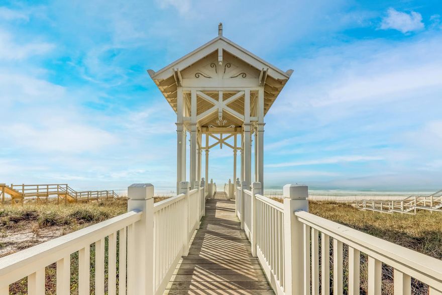 Thoughtful design, & quality craftsmanship describe this fully furnished coastal-chic  Beach House with a detached guest house offering endless rental possibilities or extra private space for family and friends! Carillon Beach is an exclusive premier gated community in Florida's Panhandle known for private glistening sugar-white sandy beaches, and emerald Gulf waters. It is often referred to as a walkable New-Urbanism style. If you enjoy a family friendly community that offers charming architecture, uncrowded beaches, restaurants, shops via very accessible pedestrian pathways, this is the place! This popular design style offers 4 bedrooms and 4 baths that can accommodate up to 12 guests for short term rentals. The interior blends a relaxed beachy vibe, white walls, and natural textures.. This is a perfect lifestyle for those choosing a second vacation home, permanent home, or a premier investment opportunity! The backyard would be a great space to add a pool should you choose to do short-term rental or for your own enjoyment. 

Main house has a 1st floor guest bedroom with a full bath. Large master bedroom upstairs has a spacious ensuite. There is a second bedroom, another full bath, and a cozy built in bunk bed area. This fully furnished main home, and guest house, with a garage, boast updated hardwoods with warm neutral tones that highlight the woods natural beauty.  Well-appointed kitchen with an elegant island seats 4, and is equipped with Sub Zero refrigerator and Viking range.  Fireplace and range are natural gas.  The hooded grill on the expansive back porch with Trex flooring is propane.  AC in main home is approximately 7 months old, and guest house is approximately 3 years old. Water Heater in guest house is approximately 1.5 years old.

Carillon Beach located on the West End of Panama City Beach has a fully equipped fitness center, multiple community pools, tennis and pickleball courts, basketball court, walking trails, biking paths, a children's playground, hot tubs, multiple pavilions and gazebos and a beach shuttle. Community pool and tennis courts are just steps away from this home, see Map under documents. Camp Helen State Park is nearby. Lake Powell, Florida's largest coastal dune lake, is immediately adjacent to the Carillon Beach community.  Market Street offers a unique dining and shopping experience as well. Golfers there are plenty of resources nearby for you to get your game on. 

This home is the perfect retreat for personal use with family and friends. However, as a vacation rental, it is elevated and elegant. It is the ultimate opportunity to experience a sanctuary where unparalleled serenity meets unmatched comfort. It is the pinnacle of tranquility -an experience truly in a class of its own. If you will, an incomparable escape.  So, grab this once in a lifetime opportunity to enjoy and embrace a fantastic lifestyle in Florida's Panhandle at Carillon Beach;a serene and uncrowded shore with 3,900 linear feet of white powdery sand and glistening emerald waters just waiting for you to tickle your toes!