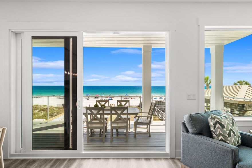 7 bedroom, 8.5 bath Gulf-front beach house in Panama City Beach with a heated private pool, parking for up to 9 vehicles, and no HOA restrictions. Built in 2025 and offered fully furnished, the home combines direct beachfront living, large gathering spaces, and high-end finishes for buyers seeking a luxury second home, private retreat, or income-producing property. The property has more than $200,000 already booked for 2026 and is projected to generate up to $400,000 annually.

The main living area features an approximately 30 x 30 open layout designed for large groups, with Gulf views from nearly every angle. The chef's kitchen is centered around a 10 x 5 island with granite slabs imported from Brazil, dual refrigerators, wraparound seating, and a 75-inch wall-mounted TV. The home also includes 12 smart TVs, a 412-game arcade console, and a third-floor entertainment lounge with space for movie nights, games, a pool table, or air hockey. The primary suite includes 16-foot ceilings, chapel windows overlooking the Gulf, and a private lounge area with a coffee and wine bar.

Freshly styled with more than $150,000 in designer furnishings, accessories, and custom window treatments, the home delivers a turnkey Gulf-front experience. Hurricane-impact windows, a 10-foot sliding glass door, and triple-pane Therma-Tru doors are designed to capture the views while adding protection from coastal weather. A commercial-grade fire suppression system with 24-hour monitoring adds another layer of safety throughout the home and outdoor spaces.

Outdoor living is a major feature, with an approximately 30 x 25 beachfront deck overlooking a heated 12 x 23 Gulf-front pool with an 8 x 6 sun shelf and two heaters. A powder-coated aluminum safety fence helps secure the pool area without blocking the Gulf view, and reinforced balcony railings provide added peace of mind. The lot extends all the way to the wet sand, creating a rare stretch of usable beachfront directly behind the home. There is also room for jet skis and other beach gear.

Seller states this is the first beachfront home on Panama City Beach built on 12 x 12 concrete pilings driven 20 feet deep rather than traditional wood pilings. The exterior also features Hardie Board siding secured with stainless screws and a rust-resistant aluminum roof designed to last 30 years or more. Located minutes from Pier Park and near the soon-to-open Tootsies, Top Golf, and Dolly Parton's Pirates Voyage. Buyer to verify all dimensions, bookings, income projections, and future development timelines.