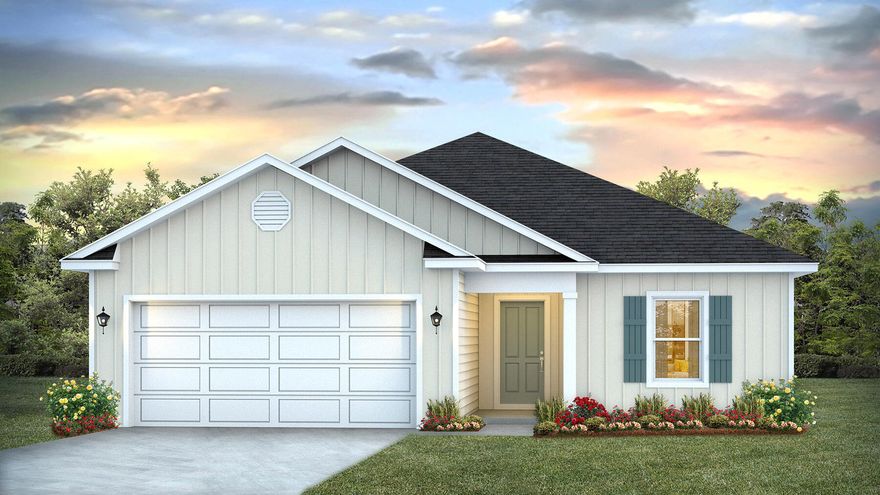 Welcome to Rivers Cove featuring a beautiful community pool and playground. The charming Lismore model offers a fabulous open layout for relaxed living, 3 bedrooms, 2 bathrooms, 2-car garage, and the 'Smart Home Connect' System with various convenient Smart Home devices. The well-designed open kitchen includes stainless steel appliances, a smooth-top range, built-in microwave, quiet dishwasher, corner pantry, island bar, eye-catching wood-look flooring, and plush carpet in the bedrooms. No wasted space and a highly desirable floorplan. Fabric Hurricane door and window protection is also included. Enjoy the stylish curb appeal in the rapidly growing area. ALL LISTING pictures, colors, features, and size may vary. Square footages are approximate.