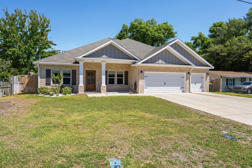 This spacious 5-bedroom, 3-bathroom home features a 3-car garage and a thoughtfully designed open, split floor plan for maximum privacy and flow. High-end finishes such as luxury vinyl plank flooring, a gourmet kitchen with quartz countertops, a gas stove, tile backsplash, soft-close cabinets, and a walk-in pantry elevate the living experience. With easy access to everything Fort Walton Beach offers including beaches less than 2 miles away, Eglin AFB and Hurlburt Field less than 5 miles, as well as shopping, dining, schools, and recreation this home ensures that luxury living and convenience go hand-in-hand.

Tons of extras including washer/dryer, closet design in both primary closets, additional water meter just for lawn. It is a must see schedule your showing today!