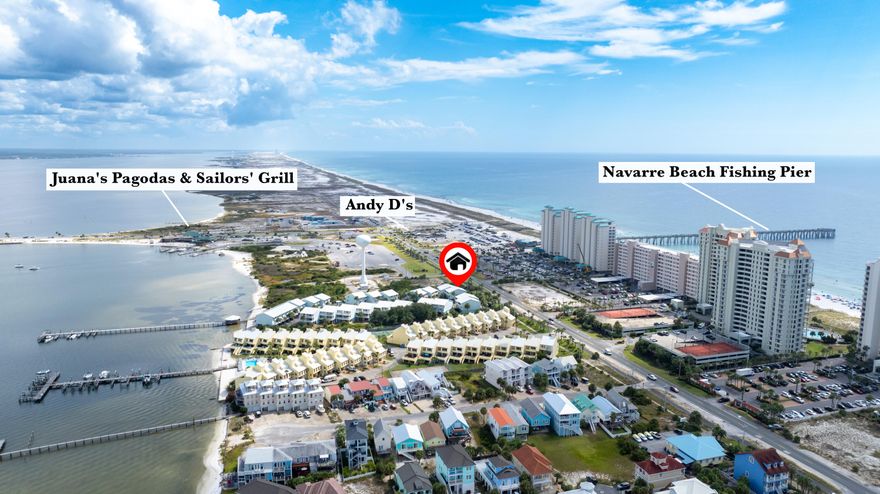 Two Bedroom Two Bath Townhome situated between the Gulf and Sound. With Gulf views from the Primary Bedroom. Updates include Remodeled master bathroom, All new Kitchen appliances, Whole house water filtration system, 2025 Hot Water heater, 2024 Metal Roof, 2022 HVAC with smart thernostat. Home will convey move-in ready and Fully furnished.  It's ready for you and your guests to enjoy the beach lifestyle starting day on 1.  Light and bright beachy colors, trex decking on 2 of the 3 balconies. 2 car covered parking plus overflow area for guests. Amenities include sound side beach access, gazebo and dock plus a heated pool, hi speed internet & DirecTv. First come first serve boat slips on the sound.  Call for your appointment to view.