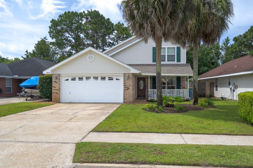 Welcome home! Fantastic 4 bedroom, 2.5 bathroom home is renovated and ready for you to move in!  Incredibly great location as it is right outside of the Hurlburt gate and just minutes from Eglin AFB also!  Shopping, beaches, and entertainment surrounds this location.   Upon entering, you're greeted with a vaulted ceiling living area with laminate wood flooring as well as a large kitchen with NEW granite countertops, peninsula, and a gas stove which any chef will love. The large master suite is located on the first floor, and has a spa-like en-suite bathroom. Moving upstairs, three large bedrooms round out a wonderful home. A HUGE Jack-and-Jill bathroom is located in between two of the bedrooms. Moving outside, enjoy your screened-in porch and a beautiful yard for entertaining your friends!  Other important features and updates include: a tankless gas water heater, impact-rated windows, a security system, 2023 Roof, 2025 HVAC, and a back yard shed for your yard tools.  Freshly painted interior.  New dishwasher. Newer built in custom bookcases in the living room. New hardwood flooring in master too.  Pics coming soon!