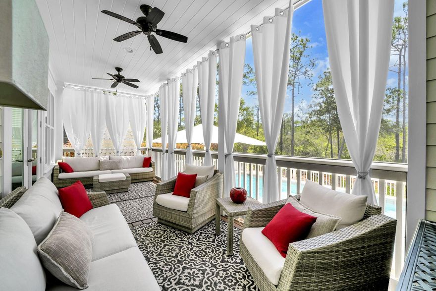 Welcome to your NatureWalk Nest! Enjoy your healthy coastal lifestyle in this impeccable move-in-ready retreat, perfectly suited as a primary or secondary home. Ideally located in the sought-after community of NatureWalk Seagrove, this exceptional residence offers effortless access to the active, wellness-focused lifestyle that defines 30A. Enjoy biking, walking, and golf cart access to the renowned beaches of Seagrove, Seaside, WaterColor, and Grayton along with pickleball courts, nature trails, boutique shopping, outdoor dining, and entertainment. This community is beloved for its walkability, gathering spaces, and connection to nature. Step into your private wellness retreat featuring a heated pool, expansive lounging areas, firepit, outdoor shower, and airy screened porch designed for year-round outdoor living. A climate-controlled lockout and dedicated recreation space provide flexibility for fitness, games, and leisure. The tranquil backyard offers peaceful water views, native landscaping, and exceptional privacy, bordered by the protected beauty of Point Washington State Forest. Nearby trails invite daily hiking and biking, while fresh coastal air and natural surroundings create a true sense of retreat. Inside, the home blends luxury with comfort and wellness. No carpet and premium engineered wood and tile flooring provide both elegance and easy maintenance. The expanded chef's kitchen features commercial grade stainless steel appliances, upgraded cabinetry,  gas cooking, abundant storage, and inviting gathering spaces. Professionally designed with exceptional finishes, this home offers spacious living areas & a grand dining space ideal for hosting. Guests enjoy private retreats with scenic views and outdoor balconies, while the custom storage, garage, and driveway parking for up to five vehicles provide rare convenience along 30A. The primary suite with its expansive bath, walk in closet and poolside balcony is a must see. Meticulously maintained and thoughtfully designed, this exceptional residence embodies luxury, wellness, and elevated coastal living. Private tours available.