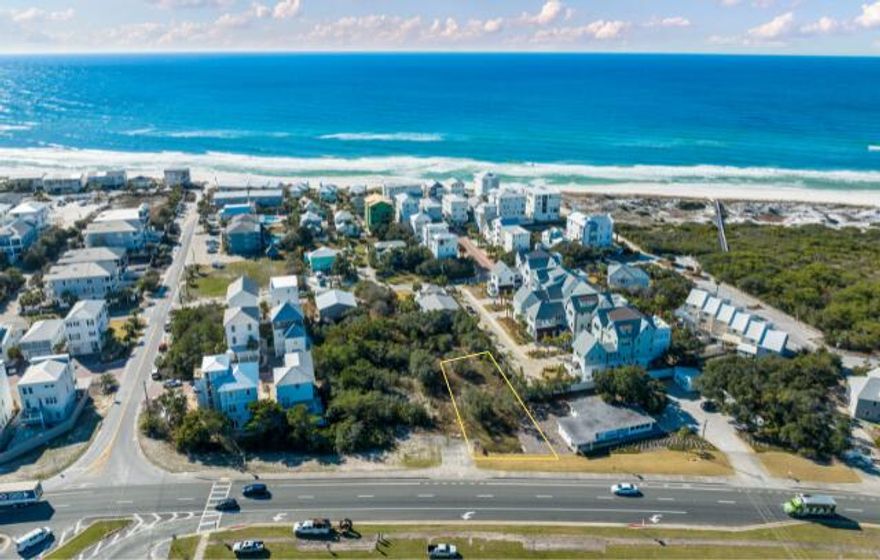 ONE of the ONLY lots SOUTH-SIDE in Inlet Beach with a Village Mixed Use zoning. Incredible visibility being just east of Hwy 30A and 98 with approximately 32,500 daily traffic count per FDOT site. Inlet Beach is booming and needs commercial. Don't miss out on this unique opportunity to own commercial south-side property that is just steps from the Gulf. Views easily attainable. Outline on pictures is meant to be a guide, but not representative of exact property lines.