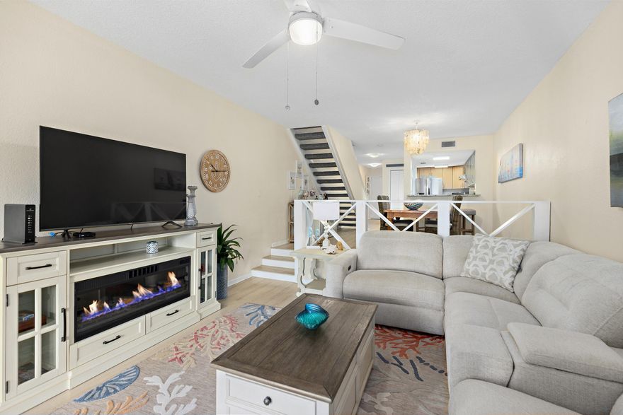 UPDATED! This beautifully transformed 2BR, 3BA condo offers the perfect blend of comfort and modern style, FULLY FURNISHED including a GOLF CART perfect for enjoying the resort lifestyle. The inviting kitchen has beautifully updated cabinetry with glass doors, stainless steel appliances,   granite countertops and newly installed sink, disposal, lighting and fixtures.  A convenient breakfast bar & pantry add functionality and style, making this kitchen a perfect space for preparing meals. On the main level, you'll find an updated full bathroom, dining, and living area with newly replaced furniture (2025) and newly installed glass sliding door that opens to a screened-in patio, complete with a grill. Luxury vinyl flooring is installed throughout the living areas and bedrooms, to ensure low maintenance and enhanced hygiene. Upstairs, two spacious bedrooms each with their own private ensuite bath, which have been updated. The primary bedroom also includes a private balcony, providing the perfect spot to enjoy a glass of wine and watch the sunset. New mattresses (2025) in the bedrooms add to your comfort. Two large exterior closets provide ample storage for all your resort items, including beach toys, bikes, and lounge chairs. This condo has undergone significant upgrades, including a full wiring update and the installation of a new breaker box. The HVAC system was replaced in 2020, the hot water heater in 2020, and the air ducts have been professionally cleaned after renovations were completed. Enjoy both CABLE and INTERNET SERVICES, as well as all exterior maintenance, pest control, and lawn care included in your monthly fees. As an owner you can experience all the fabulous amenities of the Sandestin Golf & Beach Resort, including tennis and pickleball courts, four golf courses, shopping, dining, boating, and watersports at Baytowne Wharf and Marina. The condo's golf cart allows for quick access through the tunnel, making it easy to reach the beach in just minutes. Although this condo is not currently used as a rental, it is ideal as an investment property or a perfect second home.