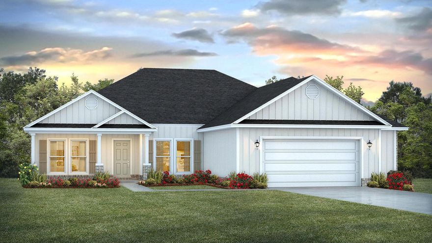 Welcome to Hammond Place! Offering residents use of a beautiful community playground, dog park, walking trails, and disc golf! The Parker is a spacious 4 bed, 3 bath single story home offering over 2,400 sq ft with a 2-car garage. The open-concept kitchen includes stainless steel appliances, and a lengthy center island that flows into the family room and adjoining breakfast area. The family room offers a back door which opens to a sizable, covered porch. Quartz countertops in the kitchen and bathrooms. This highly desirable home comes standard with a Smart Home Technology package with several Smart devices for your convenience. Hurricane fabric window and door protection is standard. Timeless curb appeal and located in a fast-growing location with easy access to the interstate.