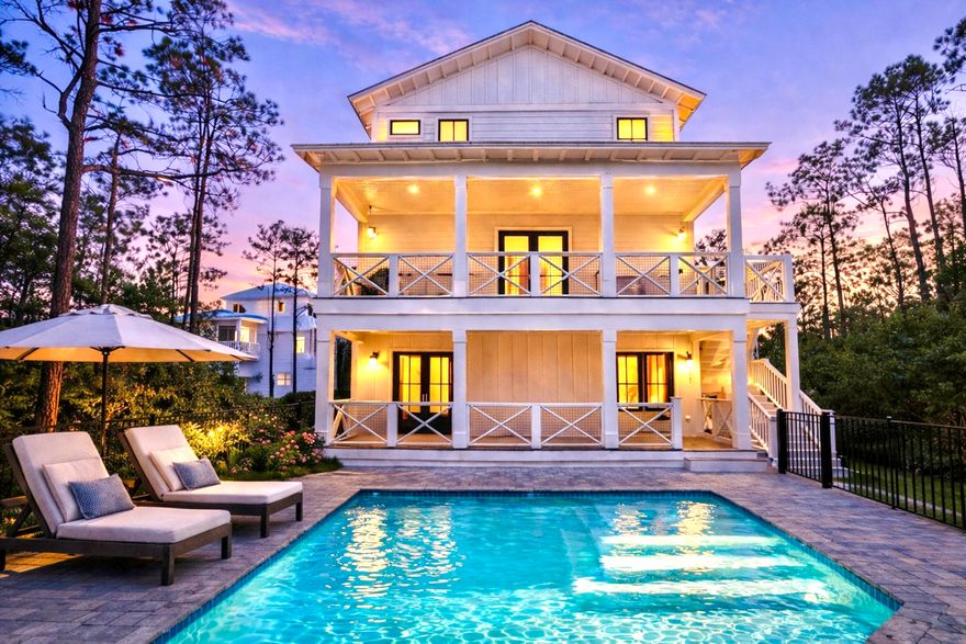 Brand new - 5 bedroom, 5.5 bath house in gated Treetops neighborhood adjacent to Seacrest with excellent rental projections ($150,000+) and deeded beach access just half a mile away. (Free golf cart beach shuttle picks up 50 yards from house) Enjoy a coastal chic, open concept design perfect for entertaining. The main floor (second floor) includes the living room, dining room, kitchen and laundry room. The first floor includes a two-car garage, entry way and two guest suites with private bathrooms. The third floor includes the spacious master suite with a luxurious master bathroom and a huge closet. The third floor also hosts two additional guest suites with private bathrooms. Treetops offers direct access to both 30A and Hwy 98 with easy access to Rosemary, Seacrest and Alys Beach.