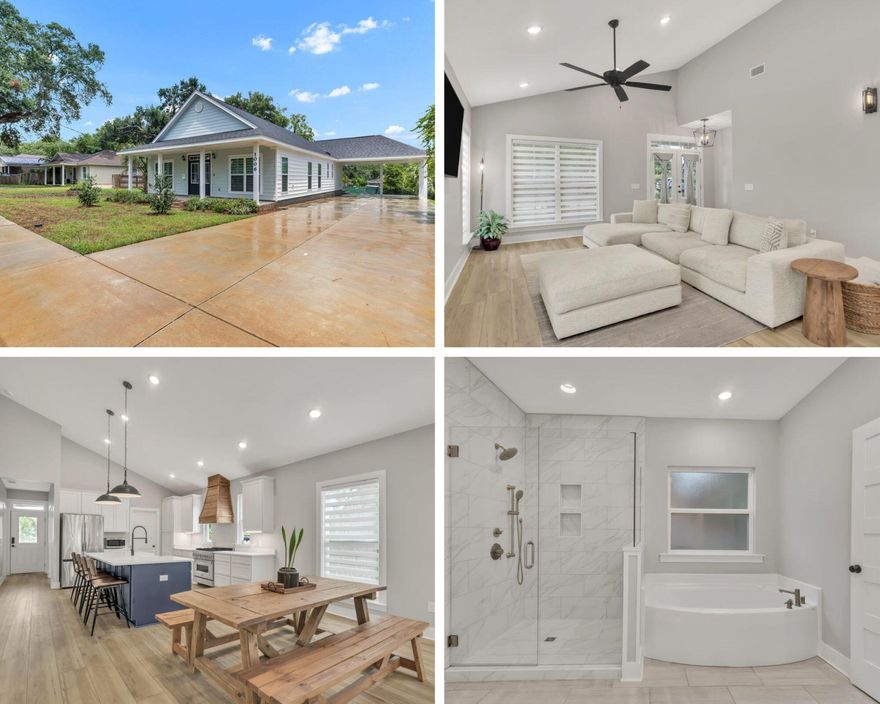 STUNNING 2024 BUILD - 3 Bedroom 2 Bathroom 'Nearly New Construction' Cretin Townsend custom build on a 0.26 Acre Lot, just minutes from Downtown Pensacola! This well appointed 1840 Sq Ft home has an open concept and split floor plan that buyers have come to expect. As you approach the home, you are greeted by an oversized drive and large welcoming covered front porch that are perfect for those Adirondack or rocking chairs! As you step through the beautiful double door entry of the home, you    are welcomed by a small foyer that escorts you to the home's main living area. The main living area is complete with a 16 foot cathedral ceiling that flows through the living room, dining area, and kitchen that gives this home a large and luxurious feel. The spacious living room is complete with ceiling fan, LVP flooring, tall baseboards, cased windows and beautiful window treatments. The living room connects with the home's dining area that can easily accommodate a large table for 8 people, perfect for entertaining. The gourmet kitchen is complete with stainless steel appliances (French door refrigerator, dishwasher, Z-line 6 burner gas cooktop and electric oven with custom wood cover vent), 8 foot island with farmhouse style sink and breakfast bar, quartz countertops, white shaker style all wood cabinetry and navy island base cabinets, under cabinet lighting, corner pantry and more... Enjoy the convenient indoor laundry room located across from the master bedroom. The large master suite is complete with LVP flooring, ample windows with beautiful window treatments, recessed lighting and ceiling fan. The master bathroom offers a spa-like feel, complete with 12x24 offset tile, large corner double vanity, soaking tub, tiled shower with glass enclosure, water closet, and HUGE master walk-in closet. Back at the front of the home, a private hallway guides you to the homes two additional bedrooms that are generous in size, complete with ceiling fans, window treatments, LVP Flooring, and spacious closets. A second full bathroom is located between the two additional bedrooms just off of the hallway. A second covered porch is located off the back of the home overlooking the large back yard with plenty of room for children and pets to enjoy. A MASSIVE 20x20 carport  is located at the end of the homes oversized driveway ready for all of your vehicles, boat, and other toys... The home comes with an American Standard HVAC unit and 50 Gallon hot water heater. 
This amazing property is located just minutes from Downtown Pensacola and is convenient to restaurants, shopping, activities, beaches, I-110 and more... Don't let your opportunity to own this beautifully built custom home slip away...schedule your showing TODAY!!!