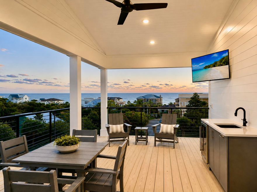 Brand-new and just finished, this four-story beach retreat sits south of Scenic Highway 30A on Mary Street, less than a 5-minute walk to the white sand beaches and emerald green waters of Blue Mountain Beach, Fla. Designed as a true rental powerhouse with projections around $235,000, this 5BR/5BA+2 half bath home is built for fun, comfort, and income. The first level lives like a poolside cabana, with a mini kitchen, half bath, and a full wall of sliders that open straight out to the private pool and sun deck—perfect for entertaining. Upstairs, the main living floor offers a large open kitchen, dining, and living area with Thermador appliances, a gas range, a sweeping island, and a walk-in pantry, ideal for big groups to gather. The whole second floor is dedicated to this open