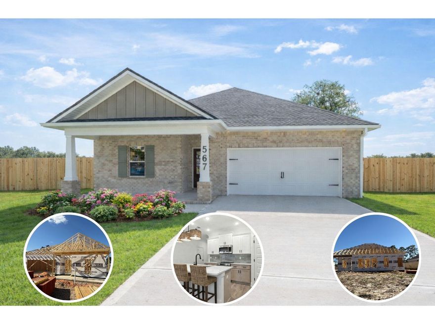 Step into this beautifully crafted new construction brick home offering 4 bedrooms, 2 full baths, and 1,870 square feet of elevated, intentional design. From the moment you walk in, you'll notice the difference--luxury vinyl plank flooring flows seamlessly throughout, complemented by crown molding, tray ceilings, recessed lighting, and modern 5-panel doors that create a clean, timeless aesthetic.

The heart of the home is a stunning, designer-inspired kitchen featuring quartz countertops, soft close cabinetry, soft-close drawers, stainless steel appliances, a subway tile backsplash, and a spacious center island with statement pendant lighting--perfect for gathering, hosting, or everyday living. The open-concept layout effortlessly connects the kitchen to  to the living space, creating an inviting atmosphere for both quiet nights and lively entertaining.

The primary suite is your private retreat, complete with a spa-like ensuite boasting dual vanities, quartz countertops, a fully tiled walk-in shower, and a generously sized walk-in closet. Guest bedrooms are thoughtfully designed with ample space and natural light, while the secondary bath features cohesive, elevated finishes and a tub/shower combo.

Step outside to enjoy a covered front porch, 2-car garage, and a private backyard--perfectly complemented by a builder-included privacy fence.