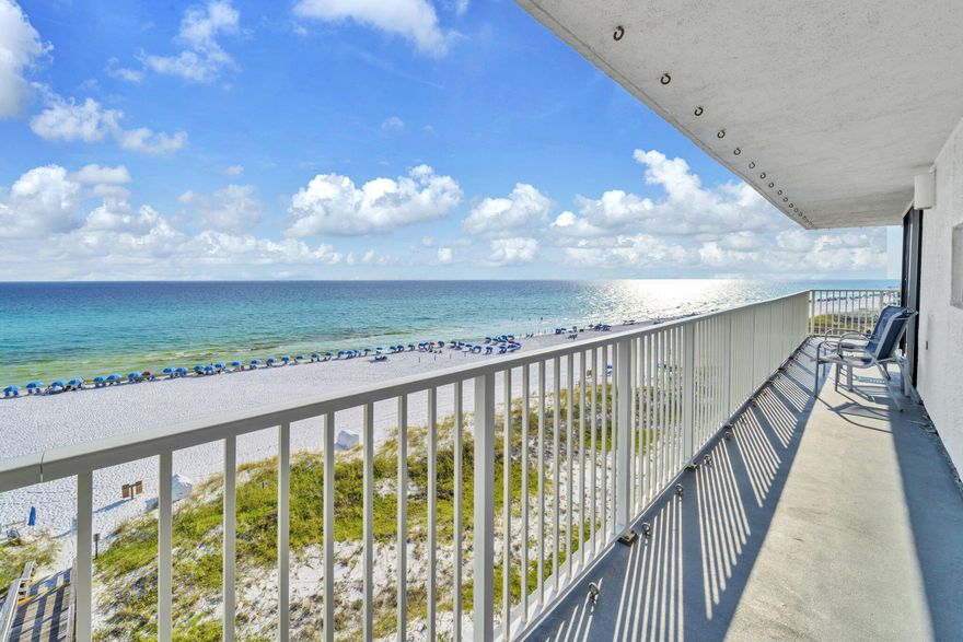 Welcome to your coastal paradise! This beautifully end  2-bedroom, 2-bathroom condo at the sought-after Mainsail Resort offers breathtaking Gulf-front views, direct beach access, and all the amenities of a true vacation retreat or income-producing investment.

Step inside to a bright, open-concept living space with floor-to-ceiling windows that flood the unit with natural light and frame the shimmering emerald waters of the Gulf of Mexico. The spacious balcony is the perfect place to sip your morning coffee or unwind with a sunset cocktail while listening to the waves roll in.
The fully equipped kitchen features granite countertops, stainless steel appliances, and a breakfast bar ideal for casual dining. The primary suite boasts stunning beach views, balcony access,.