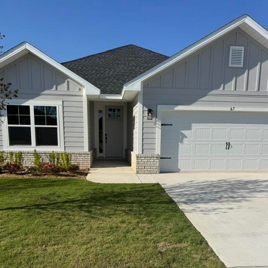 This newly built Craftsman-style home offers relaxed coastal living just 20 minutes from the world-famous beaches of 30A. With 3 bedrooms and 2 baths, the open design features cathedral ceilings and a striking 8' front door that sets the tone upon entry. Enjoy mornings and evenings on the spacious covered patio & appreciate the ease of LVP flooring throughout. The kitchen & baths feature upgraded Quartz countertops. Thoughtful details such as upgraded Moen faucets, lever-handle hardware, and soft-close drawers complete this inviting home designed for everyday comfort and enjoyment. 
Ask about 4.99% Fixed Rate on this home.
*Some photos have been virtually staged to illustrate the property's potential.*