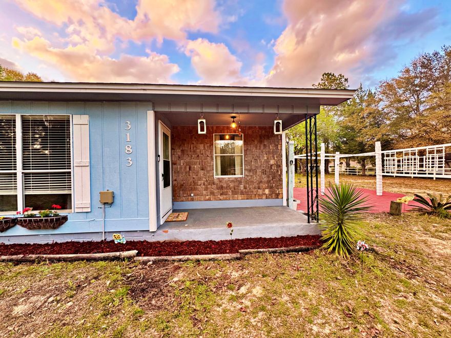Welcome to this inviting 2-bedroom, 1-bath ranch on a private 1.00-acre lot in North Crestview. Features include a covered front patio, fenced in dog run, spacious living area, open dining/kitchen layout, and two well-sized bedrooms. Gracious storage shed directly behind the home. Roof and water heater was updated in 2020, flooring throughout was updated in 2023. Move in ready!