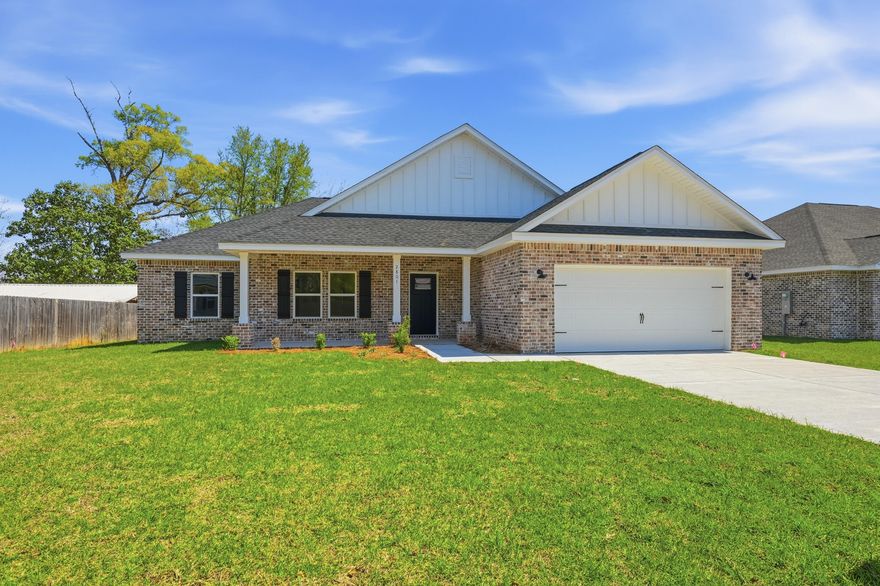 'SPRINGTIME SPECIAL'-Up to $20,000 towards buyers closing costs and/or prepaids and/or rate buydown + WASHER/DRYER/REFRIGERATOR/BLIND PACKAGE (must close by May 15, 2026).   Home is complete and ready for you!  All brick construction, fully landscaped yard w/sprinkler system, finished garage, front & rear porches.  Flexible floor plan, the 'SIERRA' has a split bedroom plan, foyer leads to open family gathering space overlooking kitchen & dining area.   Mud Room and laundry room.  Features include VINYL PLANK FLOORING thru-out, quartz countertops, raised ceilings, recessed lighting, ceiling fans in BR'S & Family, kitchen work island, white shaker style cabinets, double vanities both bathrooms, tile shower in owner's bath.  Call to see today!